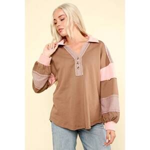 NEW VERY J keep it cozy colorblock pullover in mocha